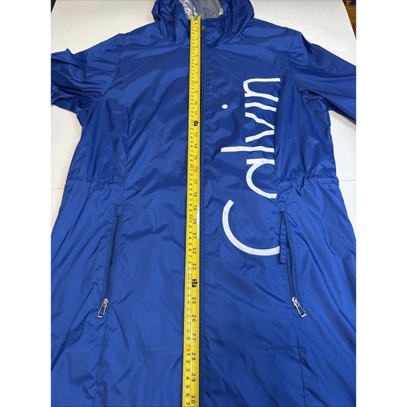 Calvin Klein Women's Hooded Raincoat Windbreaker Jacket Royal Blue Small Packabl - Picture 7 of 8